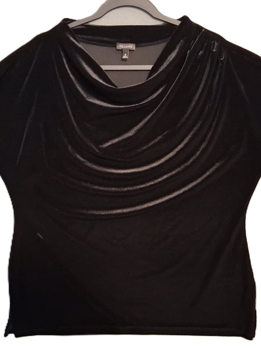 Women's Talbots Black Velour Tunic Size XL Cowl Neck Goth Mobwife Party Holiday